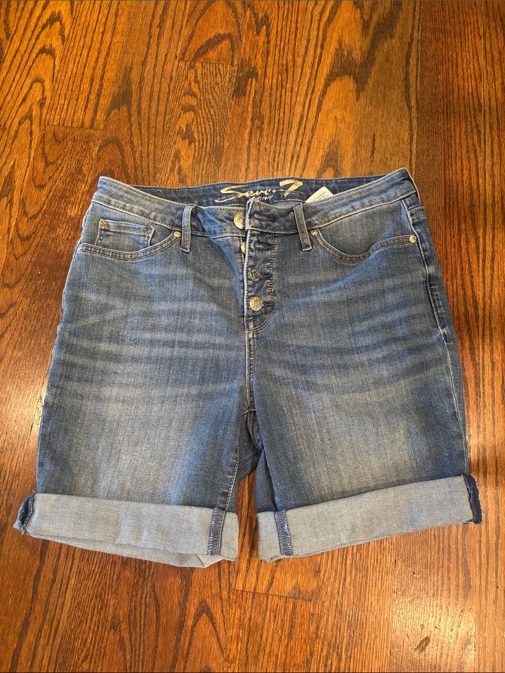 Seven7 Women’s Button-Fly Rolled Hem Denim Shorts - Blue